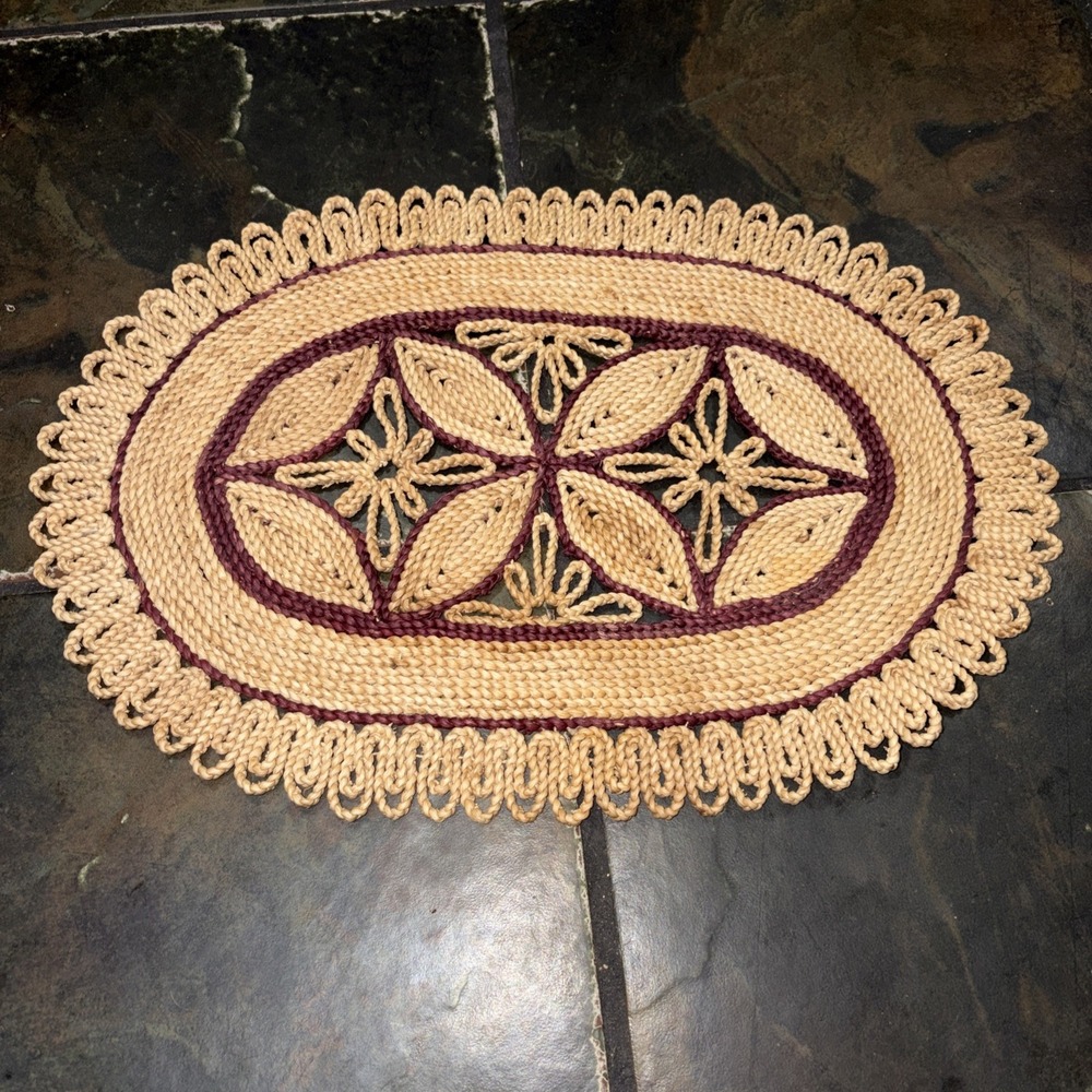 Hand Woven Oval Raffia Wicker Trivets Brown & Natural Hot Pad Holder Boho Rustic